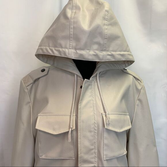 MOTO Cream faux leather hooded jacket size small - Picture 4 of 13